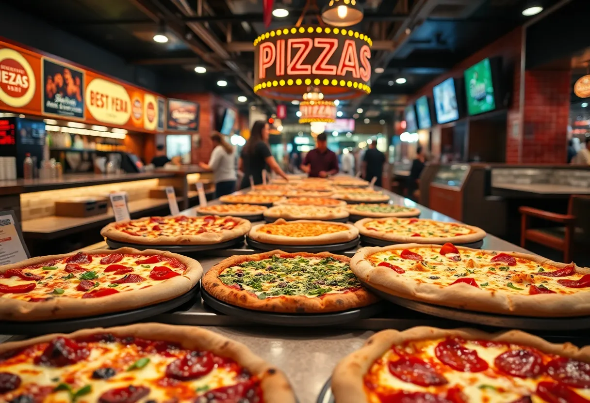 A collection of diverse pizzas representing Las Vegas's culinary scene.