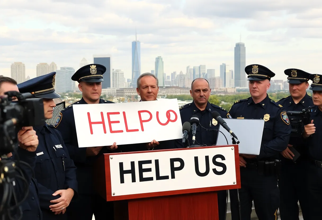 Las Vegas police officers at press conference seeking public help