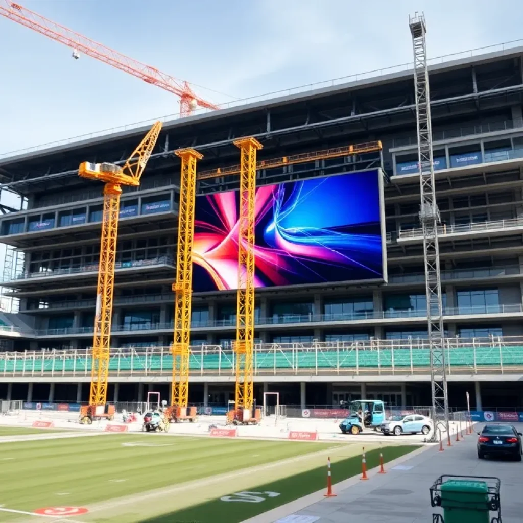 Modern sports stadium construction site in Las Vegas