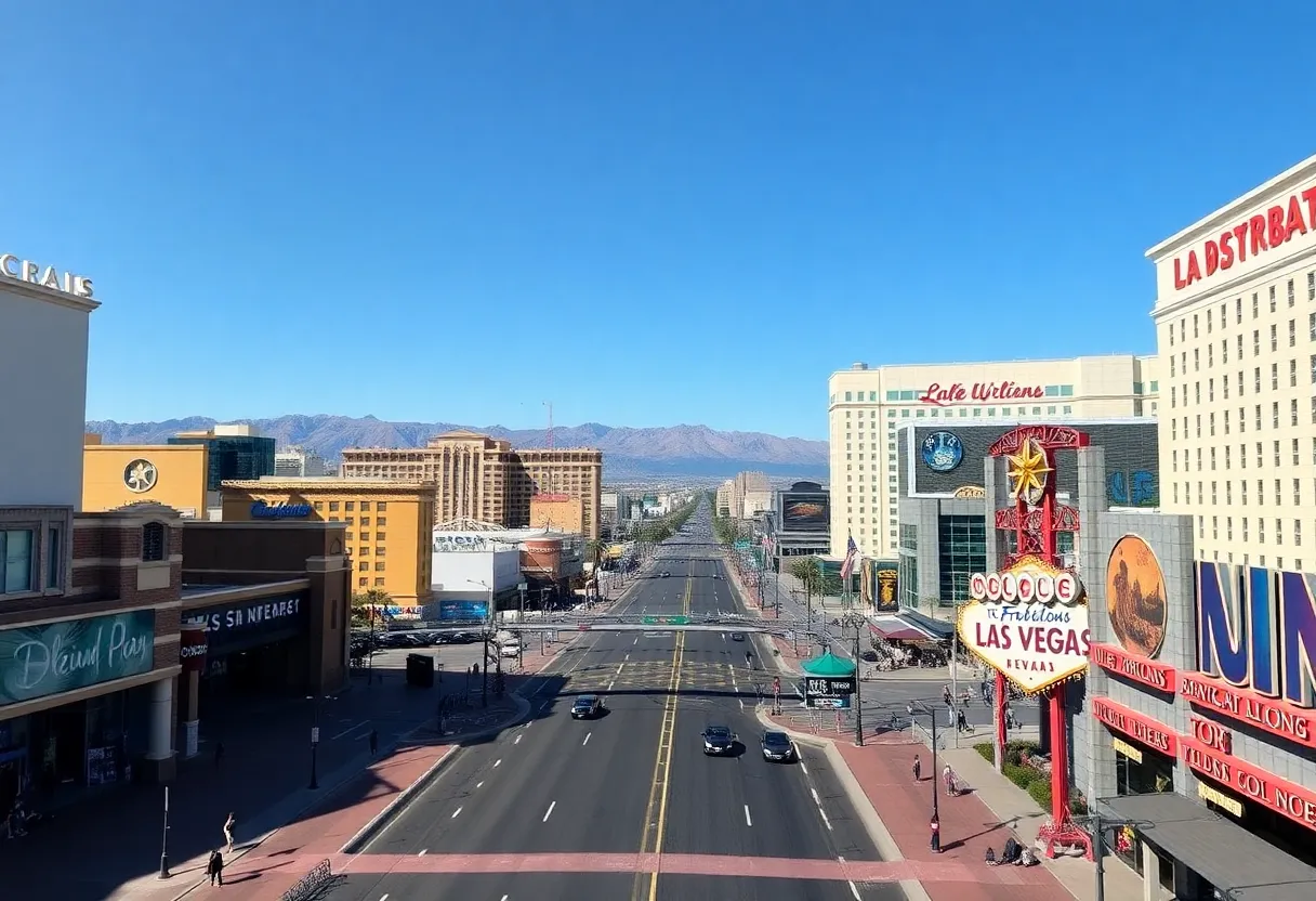 Quiet Las Vegas Strip demonstrating a decrease in tourist activity