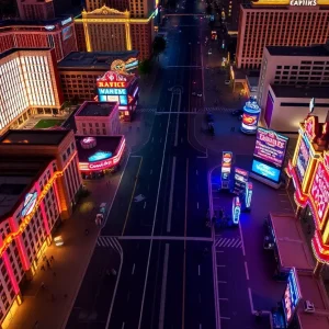Aerial view of Las Vegas Strip with few visitors showcasing the decline in tourism.