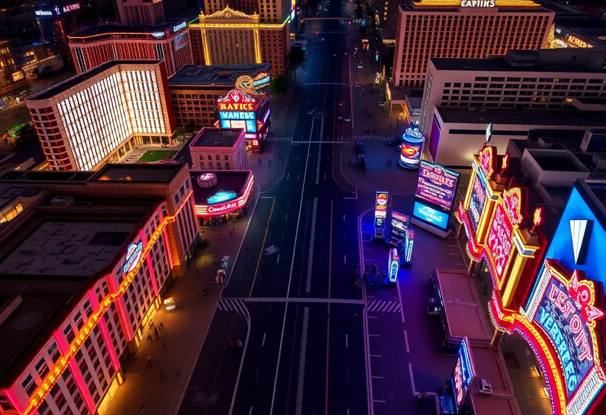 Aerial view of Las Vegas Strip with few visitors showcasing the decline in tourism.