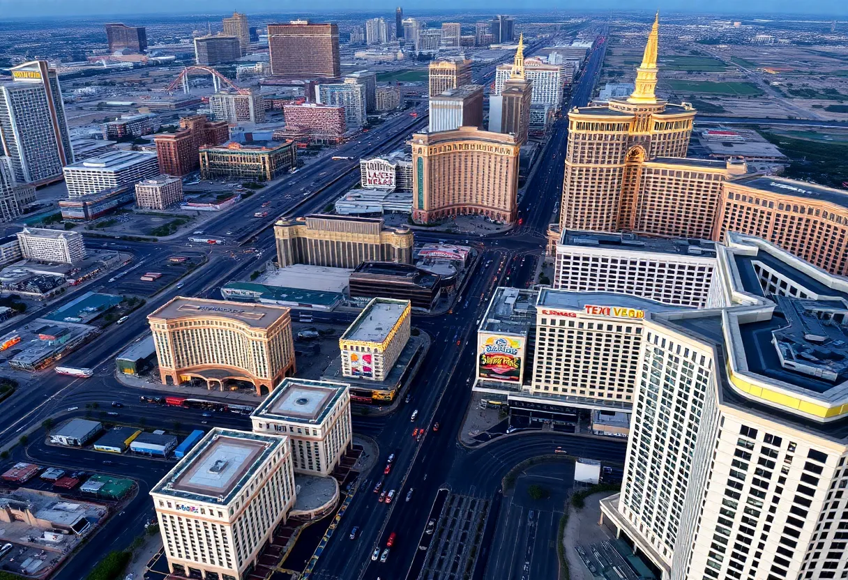 Aerial view of the Las Vegas Strip with low visitor numbers.