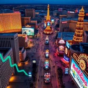 Aerial view of Las Vegas Strip with visible tourism activities and hotels