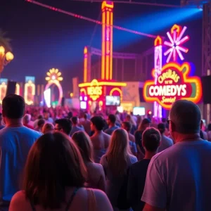 People enjoying summer celebrations in Las Vegas with comedy and music performances.