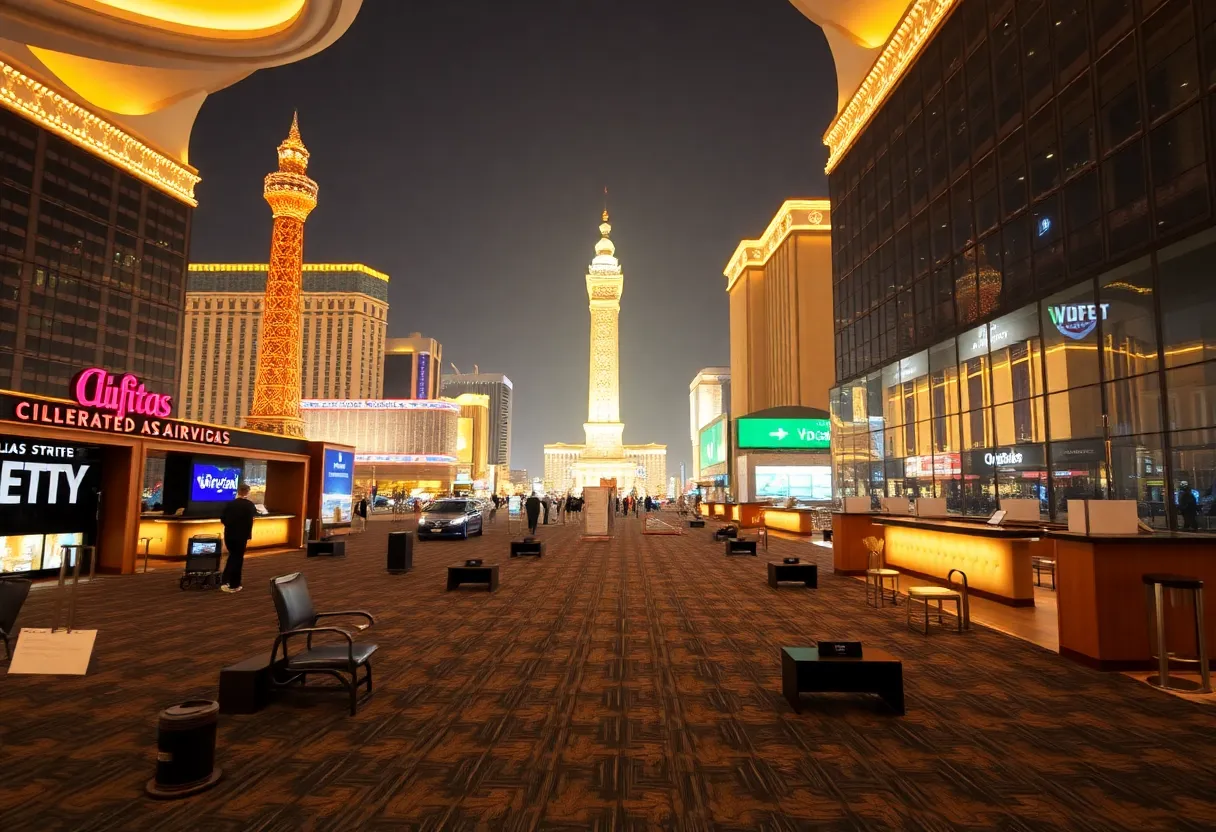 Las Vegas Strip with empty hotel lobbies