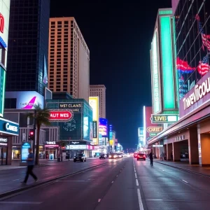 Las Vegas Strip with empty streets due to tourism decline
