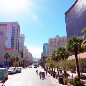 Cityscape of Las Vegas depicting urban heat challenges and greenery.