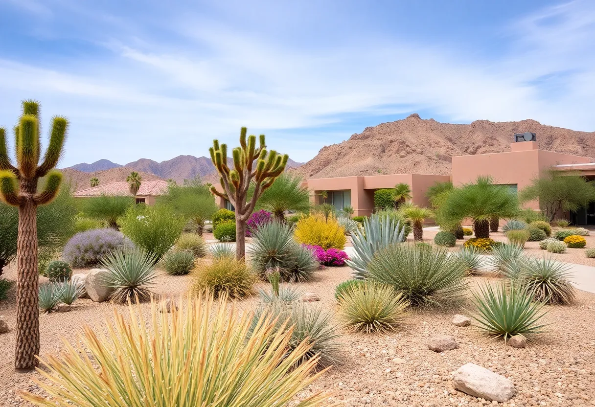 Desert landscape in Las Vegas demonstrating water conservation techniques