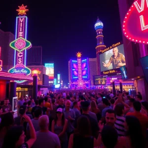 A lively image showcasing the diverse entertainment options in Las Vegas during the weekend.