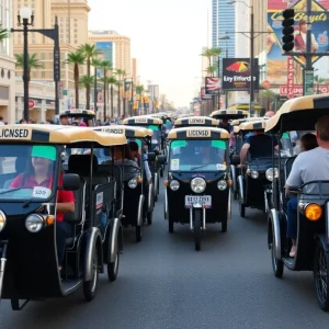Licensed pedicabs on a busy Las Vegas street