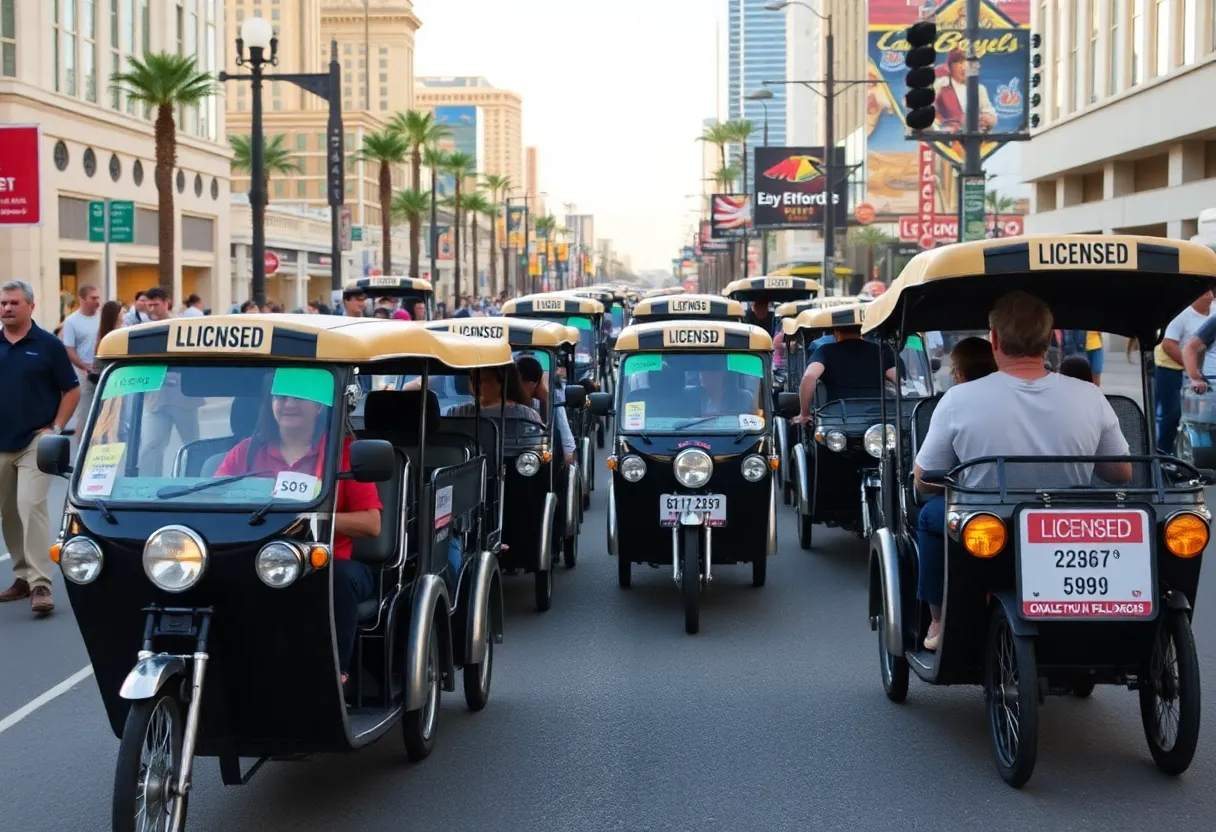 Licensed pedicabs on a busy Las Vegas street