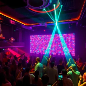 Interior of Marquee Nightclub with vibrant lighting