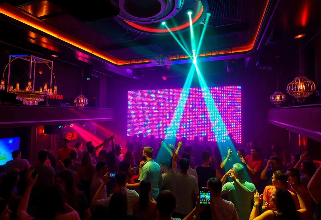 Interior of Marquee Nightclub with vibrant lighting