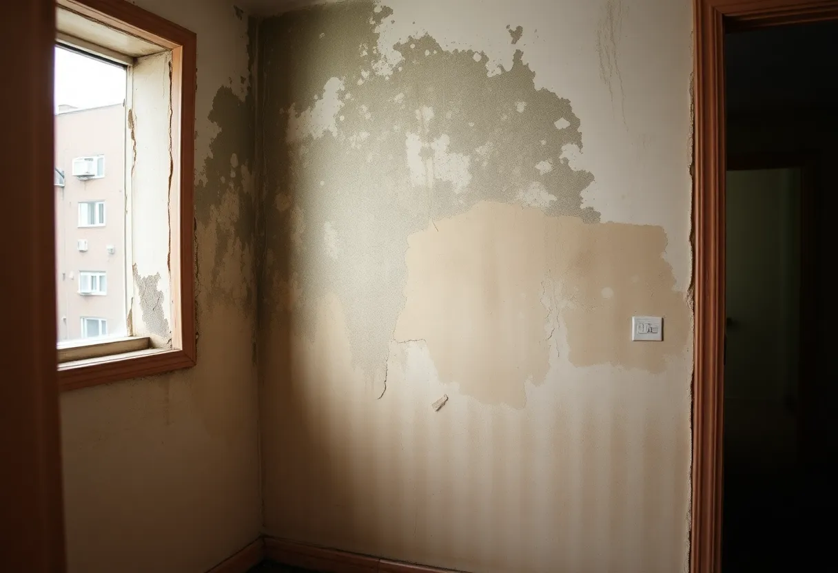Moldy wall in a damaged apartment showing health hazards