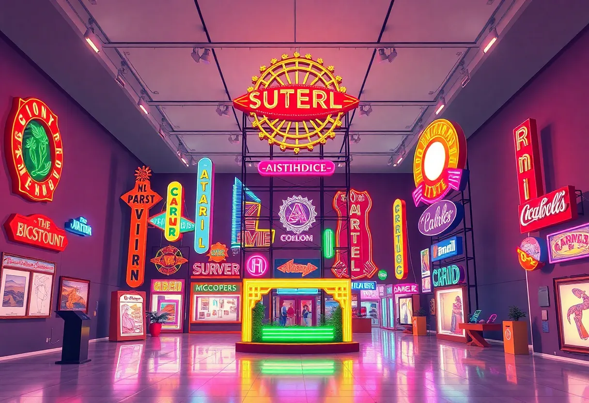 Conceptual image of the Neon Museum's new location with historic neon signs.