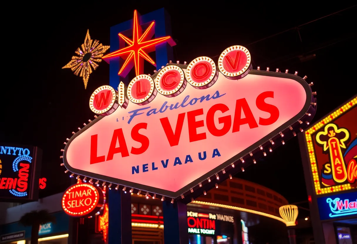 Colorful neon signs representing Las Vegas culture