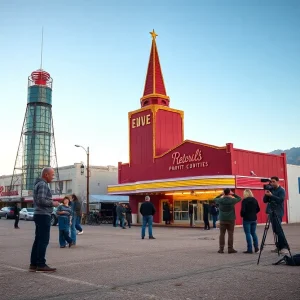 Filmmakers working together on a production set in Nevada