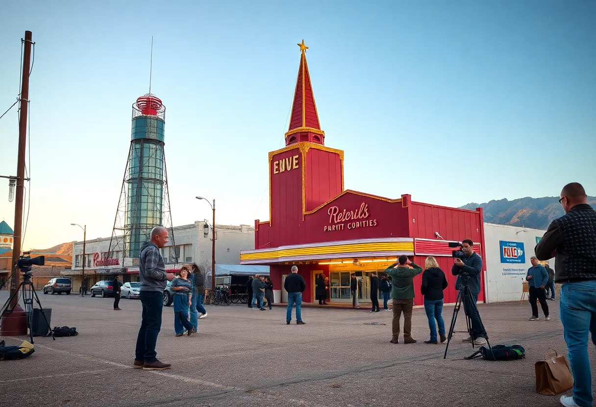 Filmmakers working together on a production set in Nevada