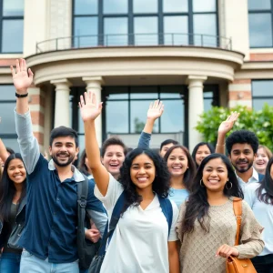 Students celebrating on the Nevada State University campus