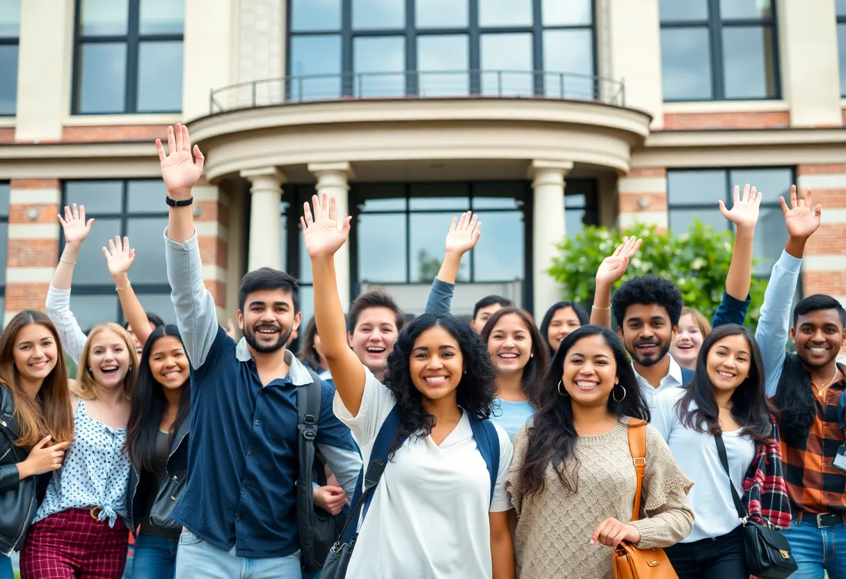 Students celebrating on the Nevada State University campus