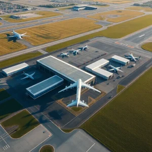 Aerial view of North Las Vegas Airport highlighting expansion efforts.