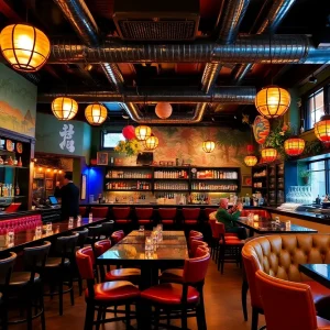 Interior view of Pachi-Pachi cocktail bar with Japanese-inspired decor