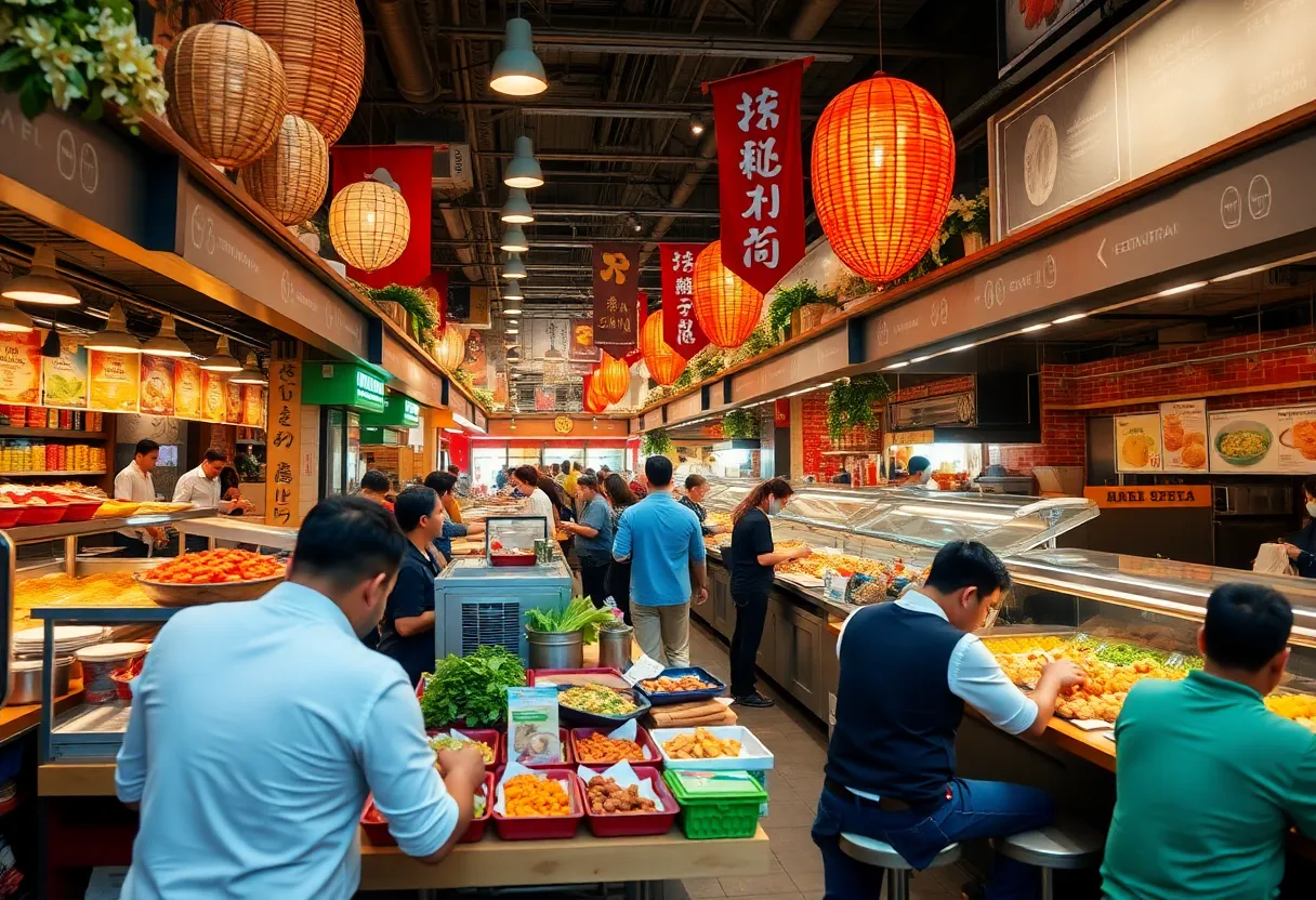 A vibrant display of diverse dishes at Proper Eats Food Hall