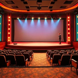 Interior view of Resorts World Theatre during a comedy performance