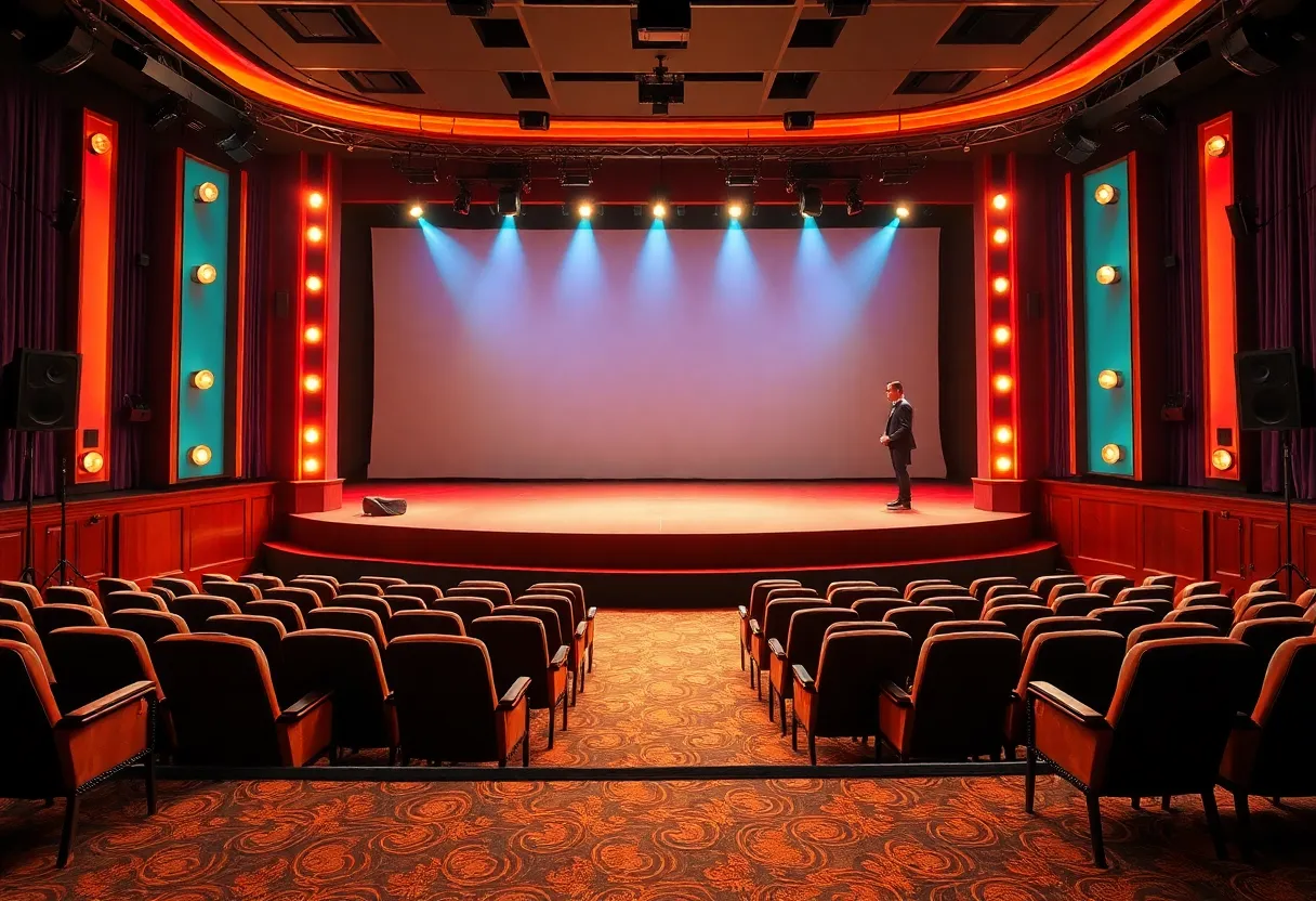 Interior view of Resorts World Theatre during a comedy performance