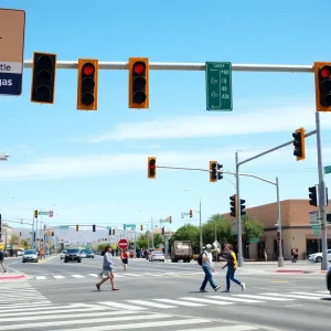 Traffic signals at an intersection in Southwest Las Vegas
