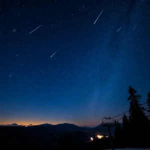 Night sky filled with meteors over Lee Canyon