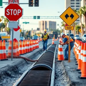 Construction site for storm drain project in downtown Las Vegas