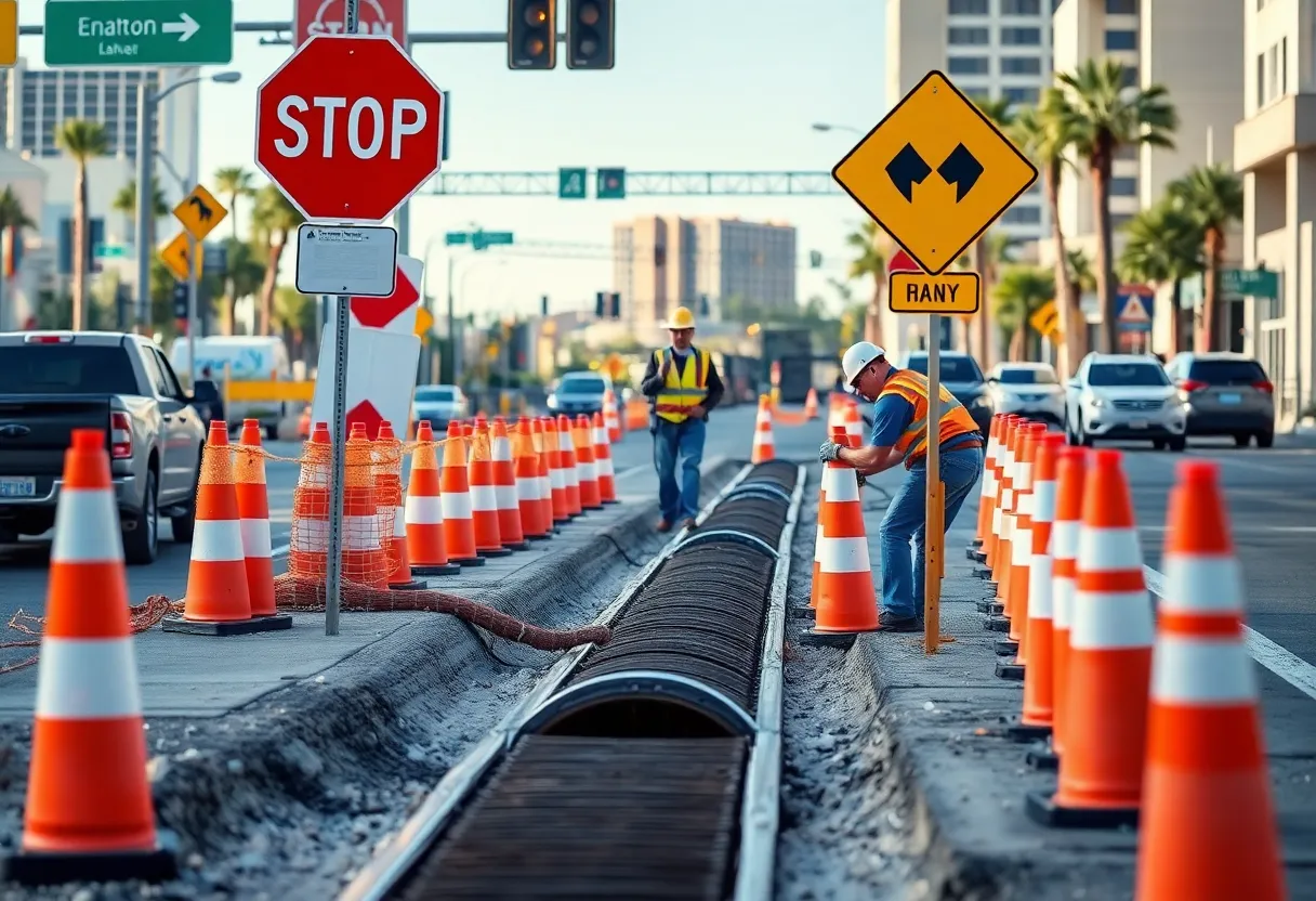 Construction site for storm drain project in downtown Las Vegas