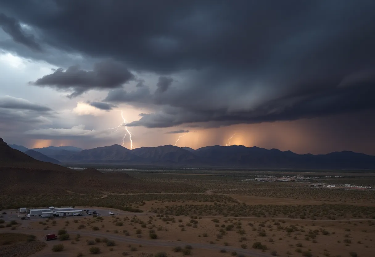 Dark clouds and thunderstorms looming over the Las Vegas Valley