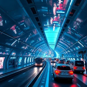 A visual representation of the Vegas Loop underground transportation system in Las Vegas.