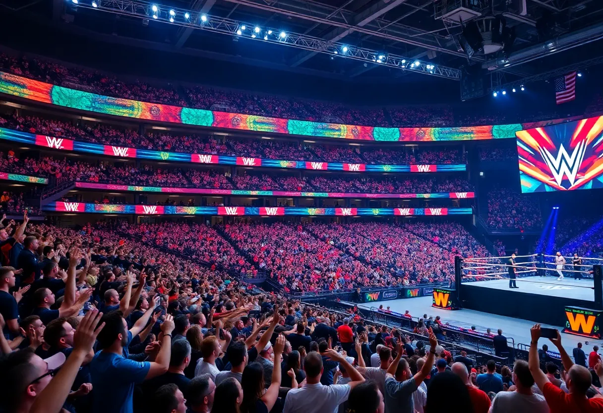 Fans cheering at WrestleMania 42 in Allegiant Stadium