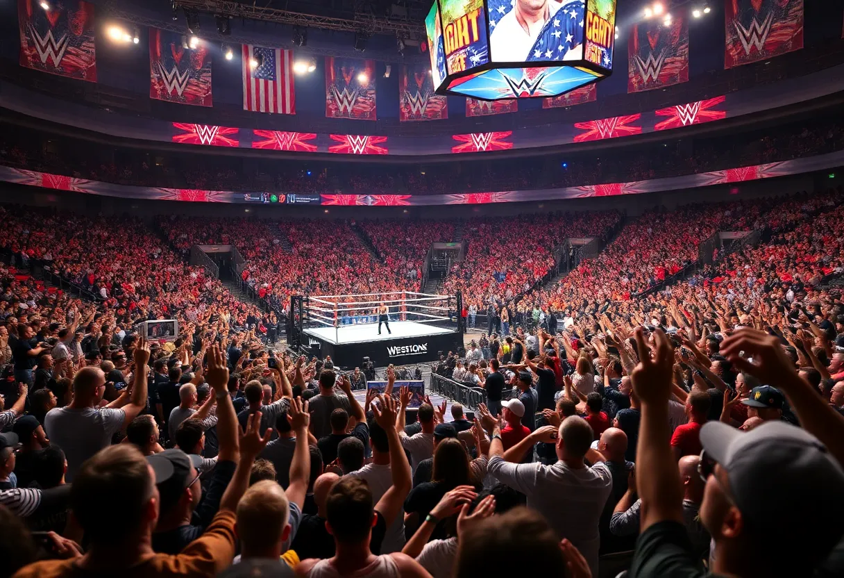 WrestleMania 42 event arena filled with wrestling fans in Las Vegas
