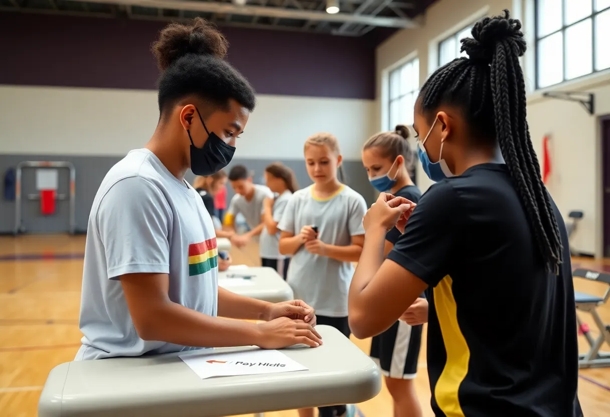 Young athletes undergoing physical examinations for sports participation