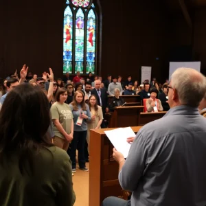Community discussion at a church on youth substance misuse.