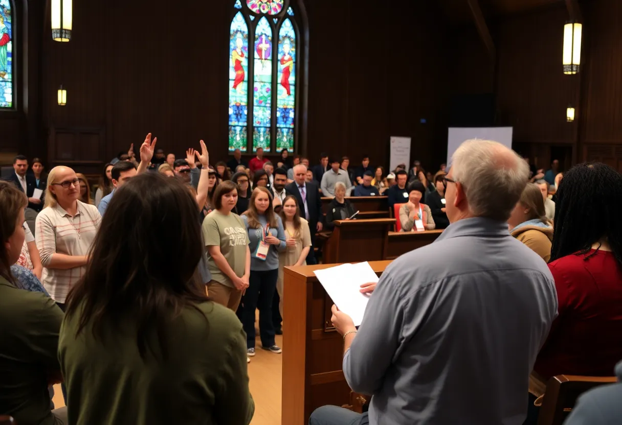 Community discussion at a church on youth substance misuse.