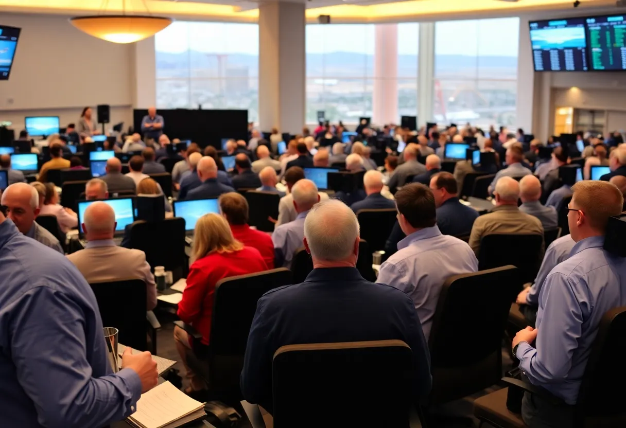 Air traffic controllers networking at a conference in Las Vegas