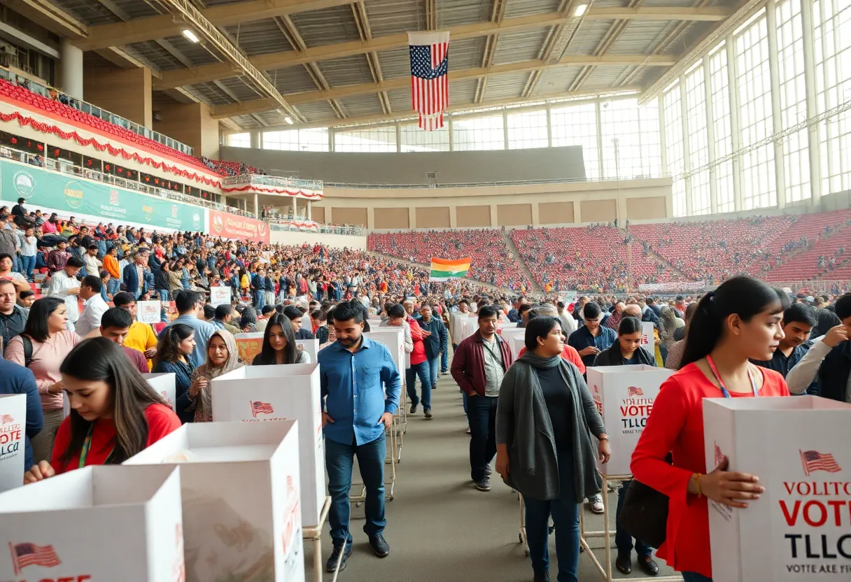Voters participating in the election at Allegiant Stadium