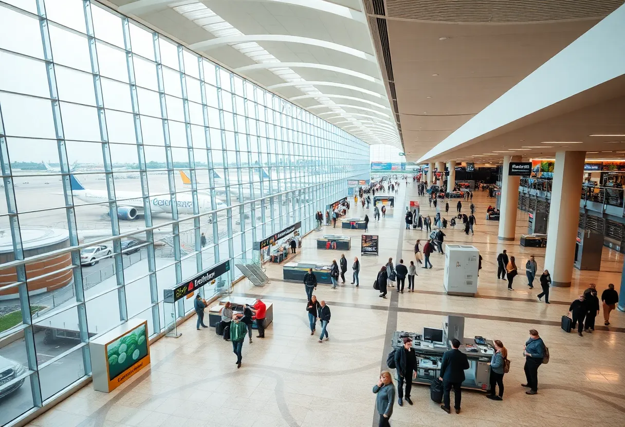A busy airport terminal in Clark County with modern infrastructure.