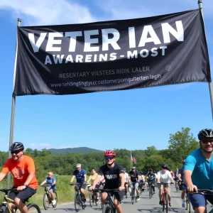 Participants in a community ride for veteran suicide prevention