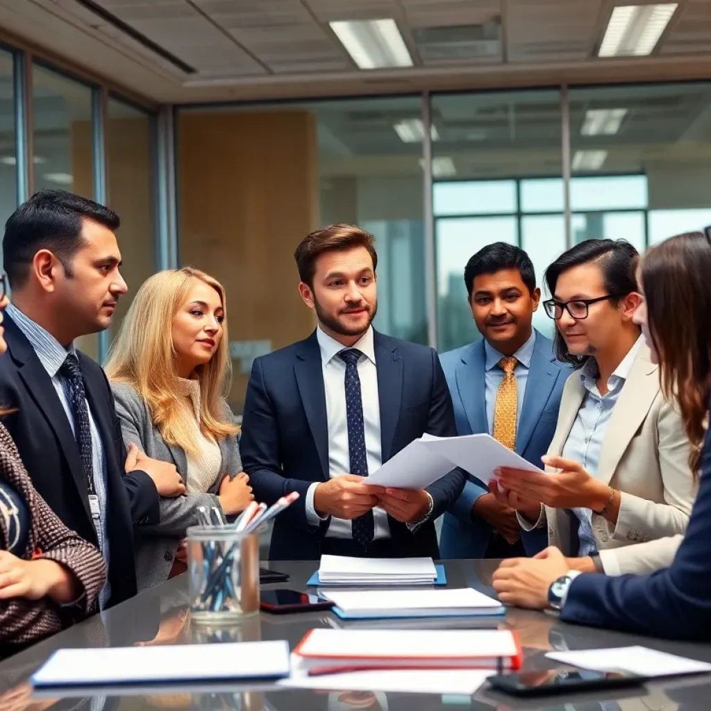 Professionals discussing ramifications of social media posts in office environment