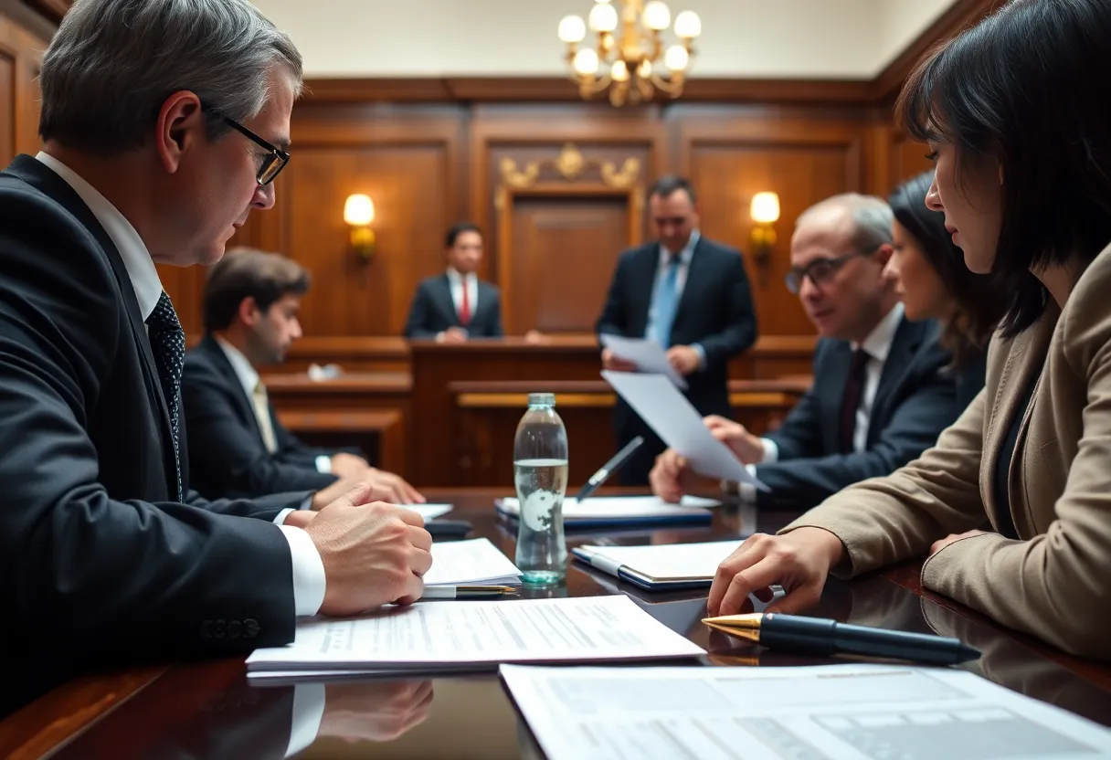 Courtroom discussion regarding lawsuit over contaminated drinking water