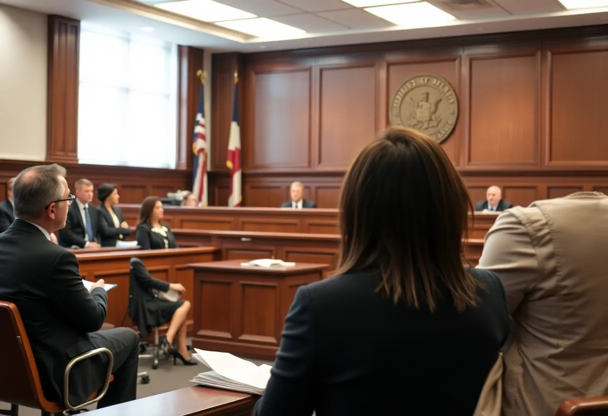 Courtroom scene focusing on justice and domestic violence issues