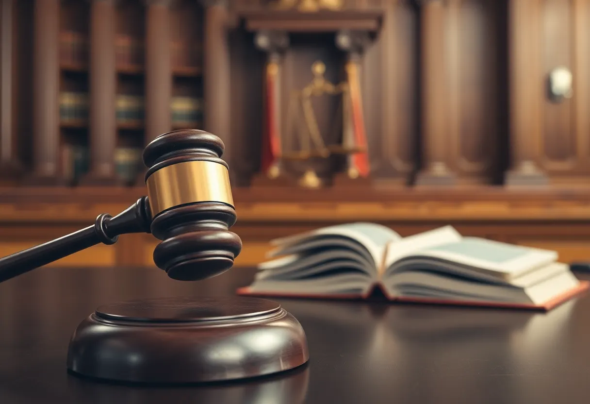 Courtroom gavel and law books symbolizing justice and accountability