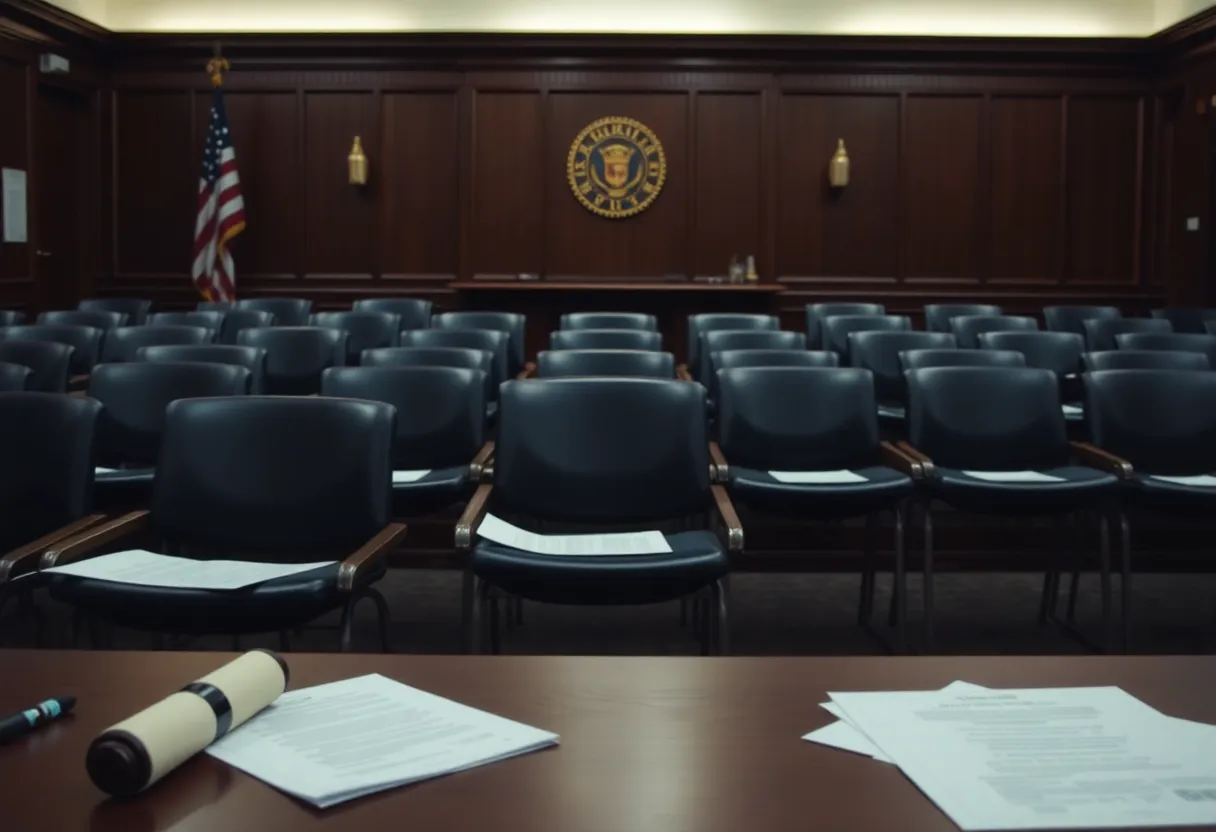 A somber courtroom scene reflecting serious DUI legal cases